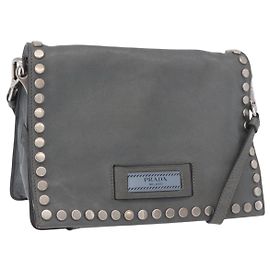 Bolsa de Ombro PRADA em Couro 2way Cinza Prata Outro