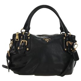 Bolsa PRADA em couro 2way Preta Dourada Outro