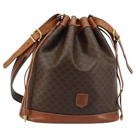 Céline CELINE Bolsa de Ombro em Lona Macadam PVC Couro Castanho Dourado Outro