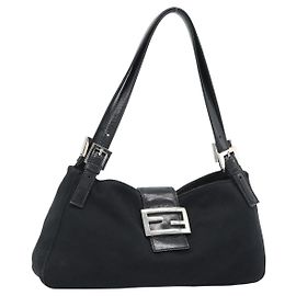 FENDI Mamma Baguette Shoulder Bag Cotton Jersey Black Silver Altro