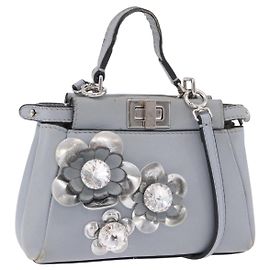 FENDI Shoulder Bag Leather 2way Light Blue Silver Altro