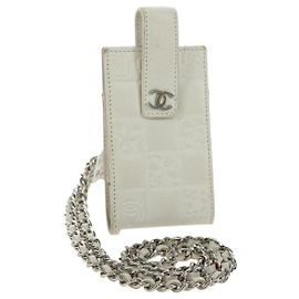 CHANEL icon Chain Shoulder Pouch Lamb Skin White Silver CC Altro