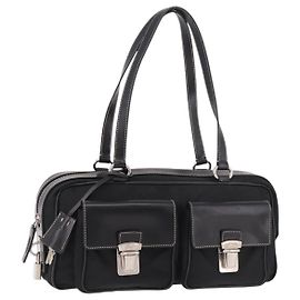 PRADA Bolsa de Ombro Nylon Black Silver Outro