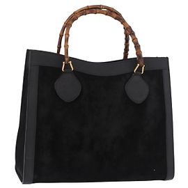 GUCCI Sac à main Bamboo Daim Noir Or Autre