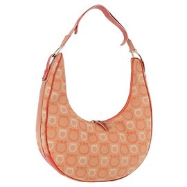Salvatore Ferragamo Gancini Shoulder Bag Canvas Orange Gold Altro