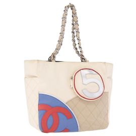 CHANEL No. 5 Wild Stitch Chain Tote Bag Canvas Ivory Silver CC Autre