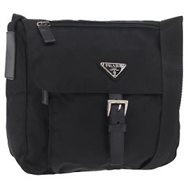 Borsa a tracolla PRADA in nylon nero e argento, autentica 189321A Altro