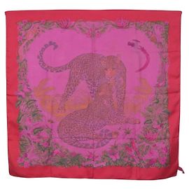 Hermès Hermes Carré 90 Seidentuch JUNGLE LOVE rosa, authentisch 185241 Andere