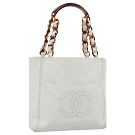 CHANEL Chain Hand Bag Leather White CC Altro