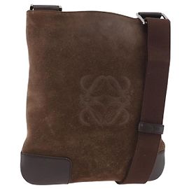 LOEWE Anagram Shoulder Bag Suede Brown Silver Altro