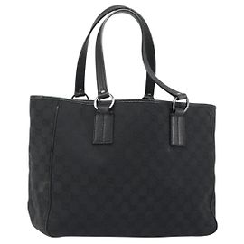 GUCCI GG Canvas Hand Bag Black Silver 113017 Altro