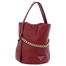 PRADA Petit Sack Sac à Main Cuir Rouge Or Autre