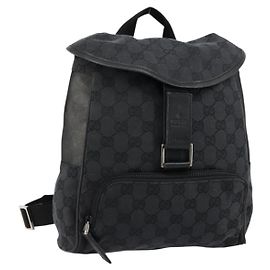 GUCCI GG Canvas Backpack Black Silver 019 0352 Other