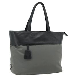 Sac à main PRADA Nylon Cuir Gris noir Autre