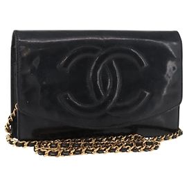 CHANEL COCO Mark Chain Shoulder Bag Cuero Charol Negro Oro CC Otro