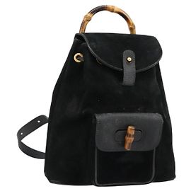 GUCCI Sac à dos Bamboo Daim Noir Or 003 1705 0030 Autre