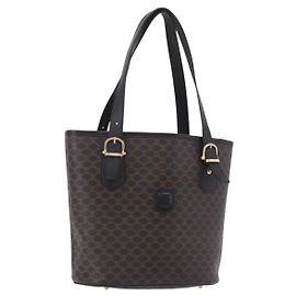 Céline CELINE Macadam Canvas Tote Bag PVC Leather Black Gold Other