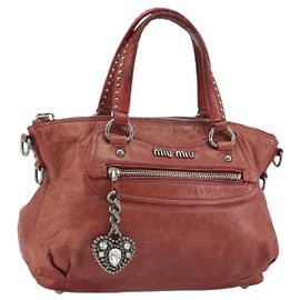 Miu Miu Hand Bag Leather Red Silver Altro