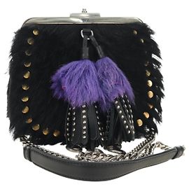 PRADA Chain Shoulder Bag Fur Black Silver Altro