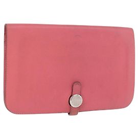 Hermès HERMES Dogon GM Long Wallet Leather Pink Silver Other