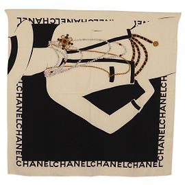 CHANEL Scarf Silk Black CC Altro