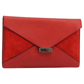 Céline CELINE Clutch Bag Leather Red Silver Altro