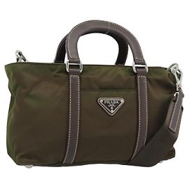 PRADA Hand Bag Nylon 2way Khaki Silver Altro