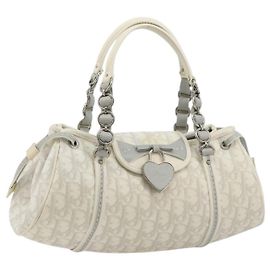 Christian Dior Trotter Canvas Romantic Chain Bag PVC White Silver Otro