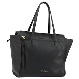 Salvatore Ferragamo Gancini Tote Bag Leather Black Gold Altro