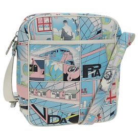 PRADA Comic Print Shoulder Bag Leather White Silver Other