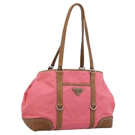 PRADA Tote Bag Couro Nylon Rosa Prata Outro