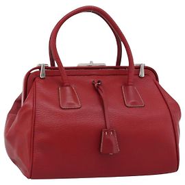 PRADA Hand Bag Leather Red Silver Altro