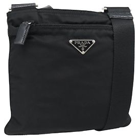 Borsa a tracolla PRADA in nylon nero e argento, autentica BA13615A Altro