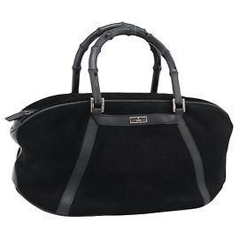 GUCCI Sac à main Bamboo Daim Noir Argent 002 1084 200047 Autre
