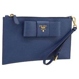 PRADA Pochette Safiano Blue Gold Autre