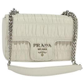 PRADA Gathered Chain Shoulder Bag Leather White Silver Altro