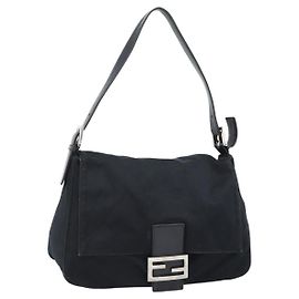 FENDI Bolso de hombro Mamma Baguette de jersey de algodón Negro Plata Otro