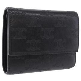 Céline CELINE Triomphe 3 Fold Wallet Leather Black Gold Altro