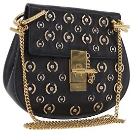 Chloé Chloe Drew Chain Shoulder Bag Leather Black Gold Altro