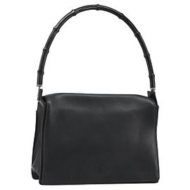 GUCCI Bamboo Shoulder Bag Leather Black Silver Altro