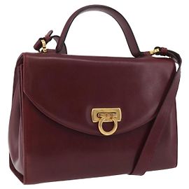 Salvatore Ferragamo Sac à main Gancini Cuir 2way Bordeaux Gold Autre
