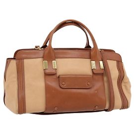 Chloé Sac à main Chloe Alice en cuir 2way Marron Or beige Autre