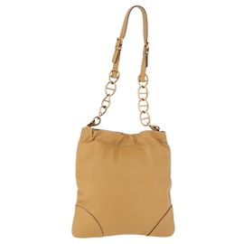 PRADA Bolsa de Ombro com Corrente em Couro Bege Dourado Outro