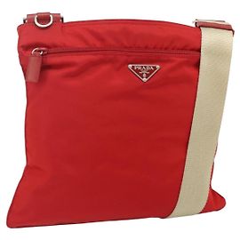 PRADA Shoulder Bag Nylon Red Silver Other