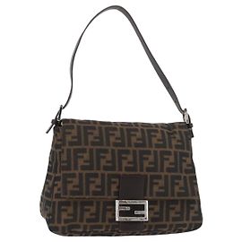 FENDI Zucca Canvas Mamma Baguette Shoulder Bag Black Brown Altro