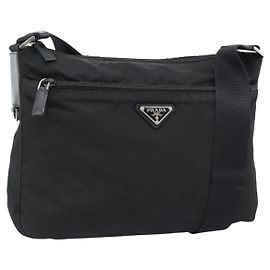 PRADA Nylon Shoulder Bag Black Silver Other