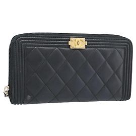 CHANEL Boy Chanel Cartera Larga Lamb Skin Negra Oro CC Otro
