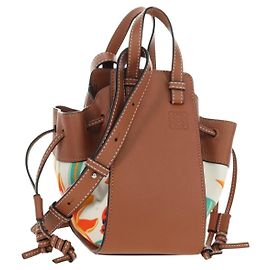 LOEWE Anagram Mini Hammock Drawstring Bag Leather 2way Brown Outro