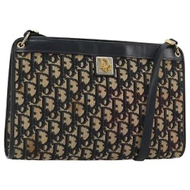 Christian Dior Trotter Canvas Shoulder Bag Navy Gold Altro
