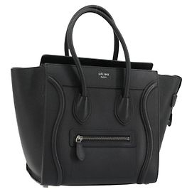 Céline CELINE Luggage Micro Shopper Hand Bag Leather Black Silver Altro